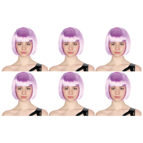 6x Lilac Bob Wig Bulk Pack - Short Straight Fringe Hair for Cosplay Costume/Fancy Dress Party