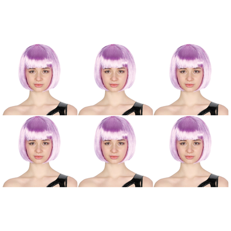 6x Lilac Bob Wig Bulk Pack - Short Straight Fringe Hair for Cosplay Costume/Fancy Dress Party