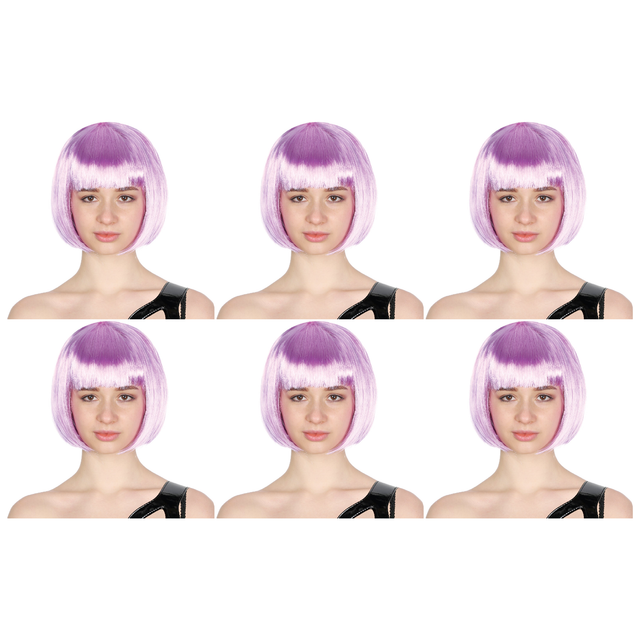 6x Lilac Bob Wig Bulk Pack - Short Straight Fringe Hair for Cosplay Costume/Fancy Dress Party