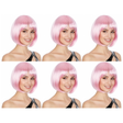 6x Light Pink Bob Wig Bulk Pack - Short Straight Fringe Hair for Cosplay Costume/Fancy Dress Party