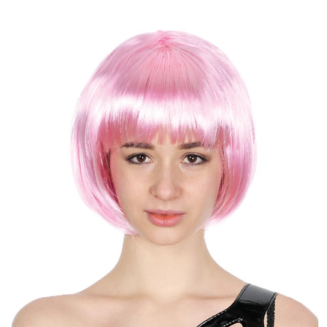 Light Pink Bob Wig - Short Straight Fringe Hair for Cosplay Costume/Fancy Dress Party