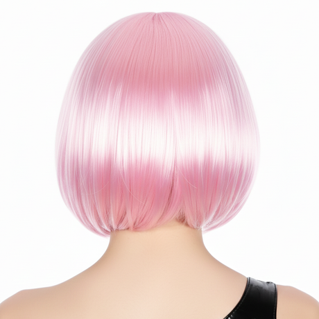 6x Light Pink Bob Wig Bulk Pack - Short Straight Fringe Hair for Cosplay Costume/Fancy Dress Party