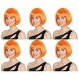 6x Orange Bob Wig Bulk Pack - Short Straight Fringe Hair for Cosplay Costume/Fancy Dress Party