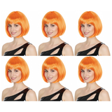 6x Orange Bob Wig Bulk Pack - Short Straight Fringe Hair for Cosplay Costume/Fancy Dress Party