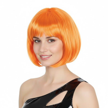 6x Orange Bob Wig Bulk Pack - Short Straight Fringe Hair for Cosplay Costume/Fancy Dress Party