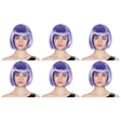 6x Purple Bob Wig Bulk Pack - Short Straight Fringe Hair for Cosplay Costume/Fancy Dress Party