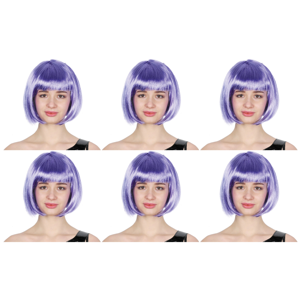 6x Purple Bob Wig Bulk Pack - Short Straight Fringe Hair for Cosplay Costume/Fancy Dress Party