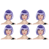 6x Purple Bob Wig Bulk Pack - Short Straight Fringe Hair for Cosplay Costume/Fancy Dress Party