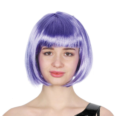 6x Purple Bob Wig Bulk Pack - Short Straight Fringe Hair for Cosplay Costume/Fancy Dress Party