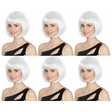 6x White Bob Wig Bulk Pack - Short Straight Fringe Hair for Cosplay Costume/Fancy Dress Party