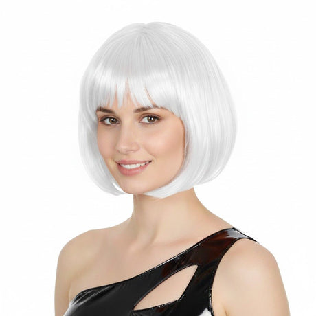 6x White Bob Wig Bulk Pack - Short Straight Fringe Hair for Cosplay Costume/Fancy Dress Party
