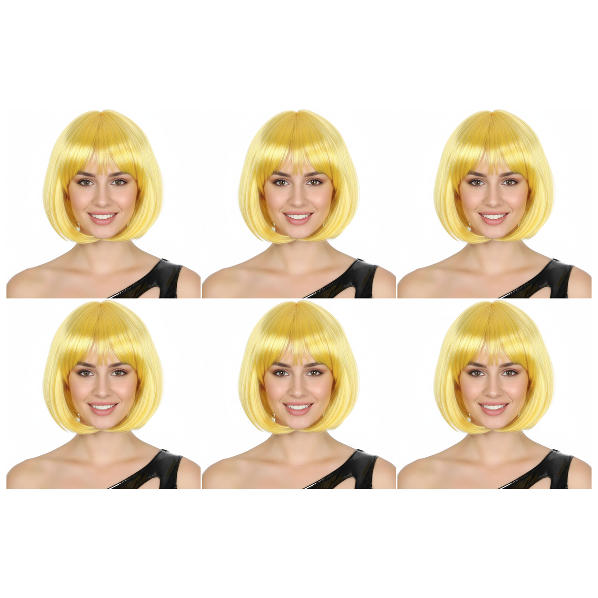 6x Yellow Bob Wig Bulk Pack - Short Straight Fringe Hair for Cosplay Costume/Fancy Dress Party
