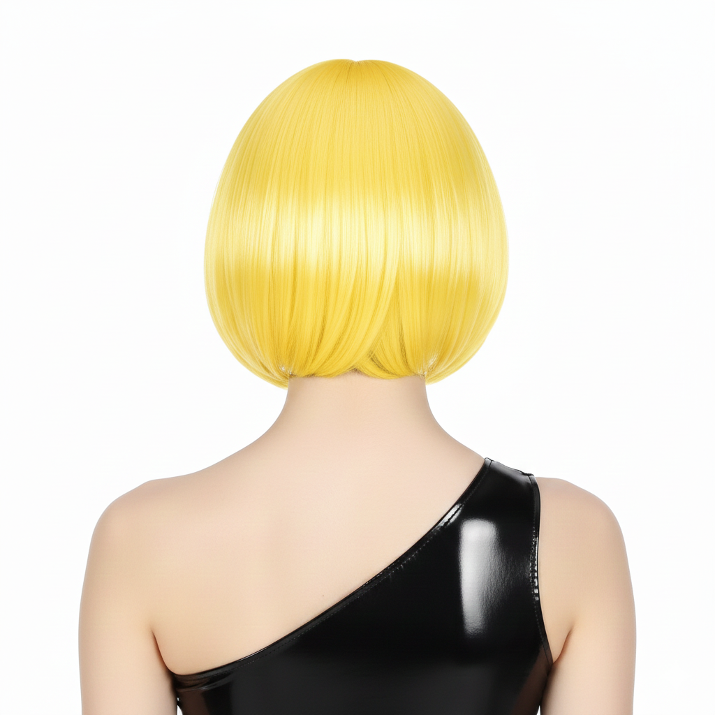 Yellow Bob Wig - Short Straight Fringe Hair for Cosplay Costume/Fancy Dress Party