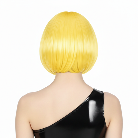 6x Yellow Bob Wig Bulk Pack - Short Straight Fringe Hair for Cosplay Costume/Fancy Dress Party