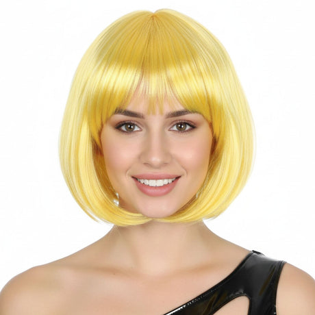 Yellow Bob Wig - Short Straight Fringe Hair for Cosplay Costume/Fancy Dress Party