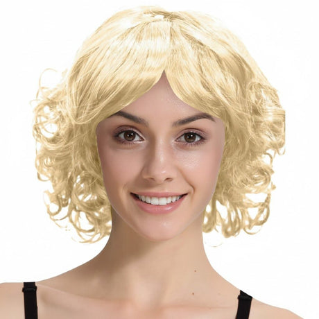 Blonde Bob Wig - Curly Fringe Hair for Cosplay 60s/70s Costume/Fancy Dress Party
