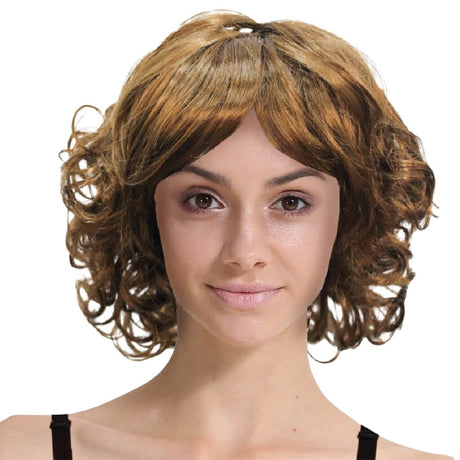 Brown Bob Wig - Curly Fringe Hair for Cosplay 60s/70s Costume/Fancy Dress Party