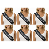 6x Bridesmaid Hens Night Sash Bulk Pack - Black (Satin Bridal Party Accessory)