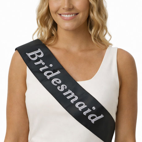 Bridesmaid Hens Night Sash - Black (Satin Bridal Party Accessory)