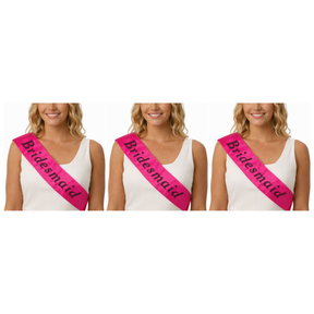 3x Bridesmaid Hens Night Sash Pack - Hot Pink (Satin Bridal Party Accessory)