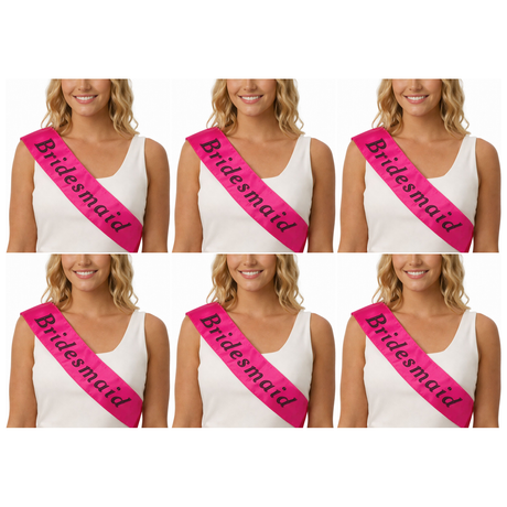 6x Bridesmaid Hens Night Sash Bulk Pack - Hot Pink (Satin Bridal Party Accessory)