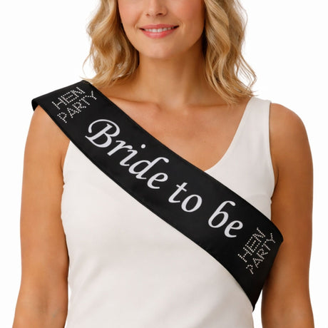 Bride To Be Hens Night Sash - Black (Satin Bridal Party Accessory)