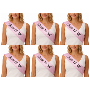 6x Bride To Be Hens Night Sash Bulk Pack - Light Pink (Satin Bridal Party Accessory)