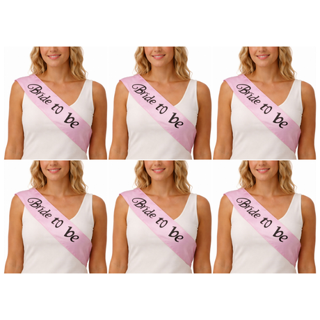 6x Bride To Be Hens Night Sash Bulk Pack - Light Pink (Satin Bridal Party Accessory)