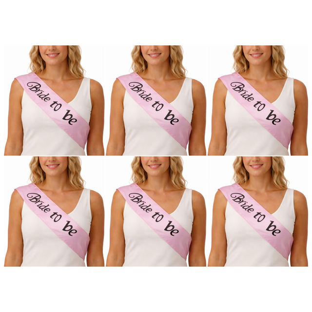 6x Bride To Be Hens Night Sash Bulk Pack - Light Pink (Satin Bridal Party Accessory)