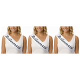 3x Bridesmaid Hens Night Sash Pack - White (Satin Bridal Party Accessory)