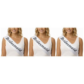 3x Bridesmaid Hens Night Sash Pack - White (Satin Bridal Party Accessory)