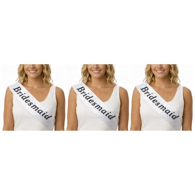3x Bridesmaid Hens Night Sash Pack - White (Satin Bridal Party Accessory)