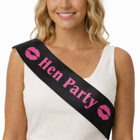 Bridesmaid "Hen Party" Hens Night Sash - Black (Satin Bridal Party Accessory)