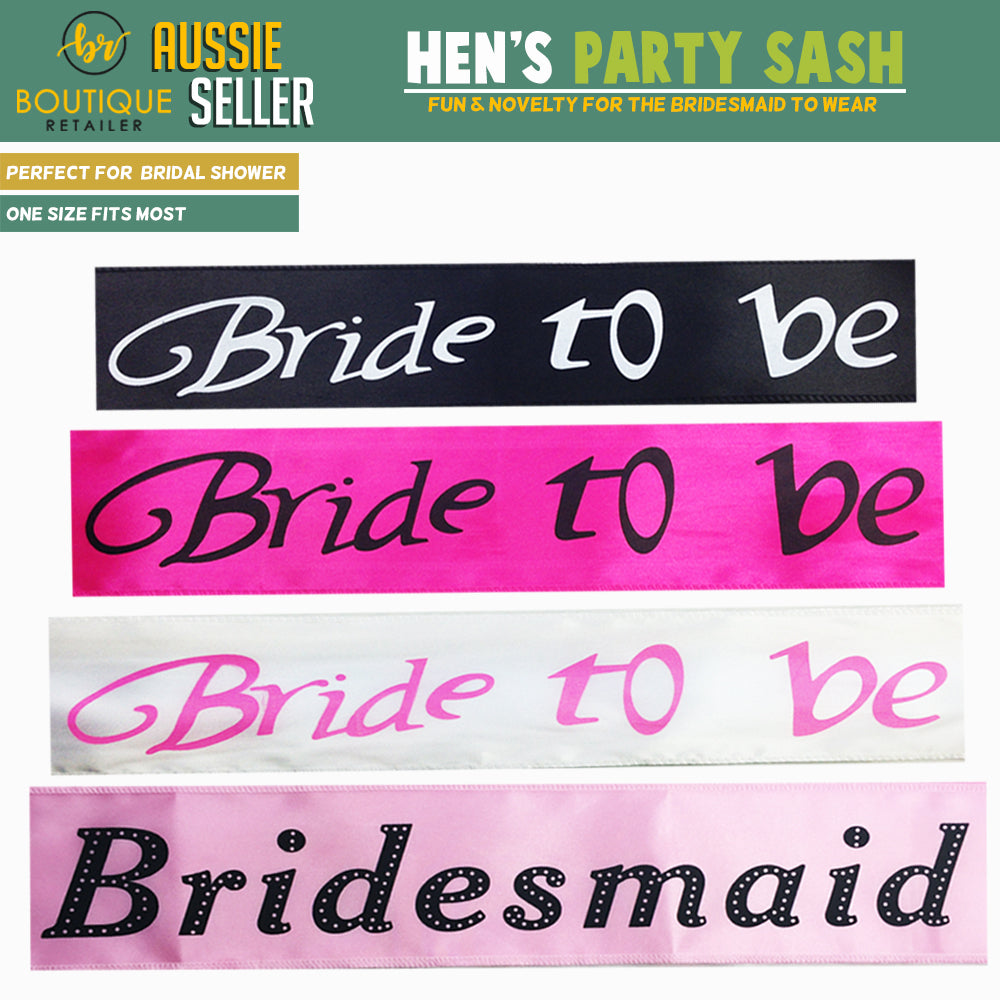 HEN'S NIGHT SASH Party Girls Wedding Bridesmaid Bridal Bride To Be Satin Sashes