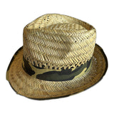 Mens Straw Trilby Hat with Camouflage Band - Natural (One Size - 58cm)