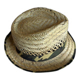 Mens Straw Trilby Hat with Camouflage Band - Natural (One Size - 58cm)