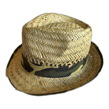 Mens Straw Trilby Hat with Camouflage Band - Natural (One Size - 58cm)