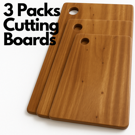 3x Natural Hard Wood Acacia Chopping Board Set