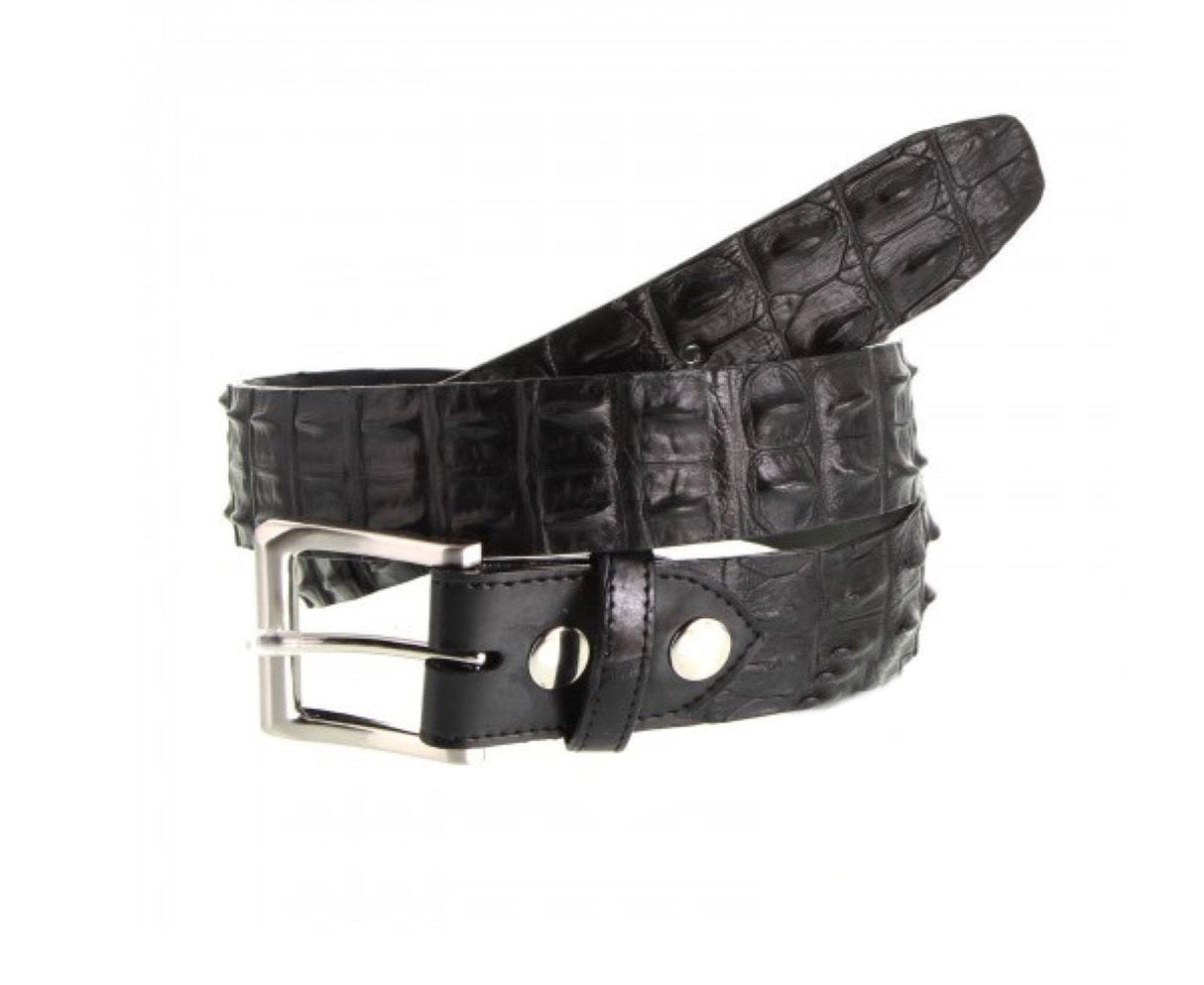 Genuine Crocodile Horn Back Leather Belt MADE IN AUSTRALIA Premium Skin Mens - Black