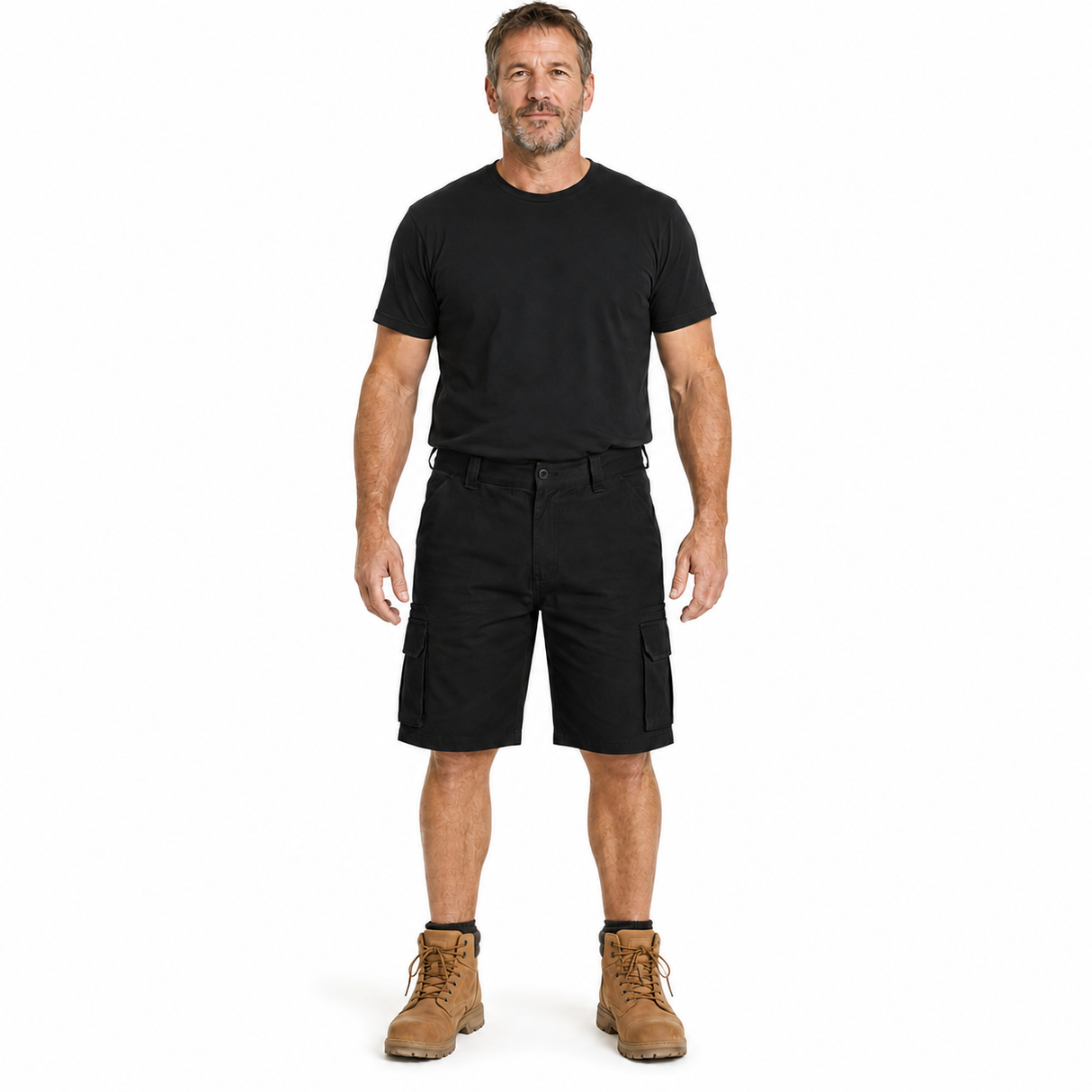 Mens 100% Cotton Cargo Shorts - Black (Heavy Duty Drill Work/Tradie)