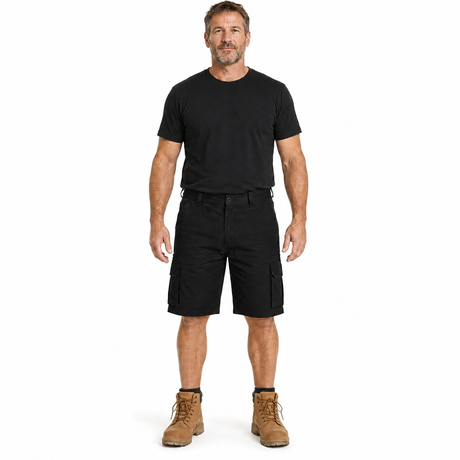 Mens 100% Cotton Cargo Shorts - Black (Heavy Duty Drill Work/Tradie)