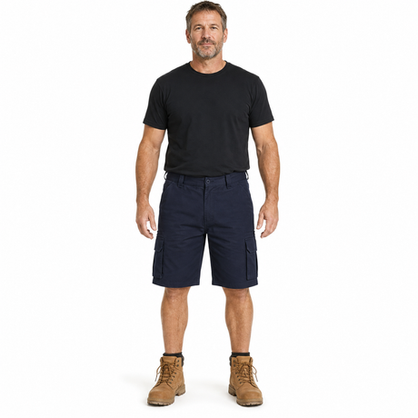 Mens 100% Cotton Cargo Shorts - Navy Blue (Heavy Duty Drill Work/Tradie)