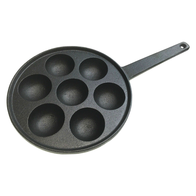 1x 7 Hole Dimple Cast Iron Poffertjes Mini Dutch Pancake Pan with Handles (Pack)