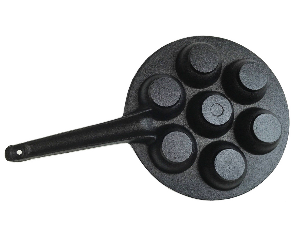 7 Hole Dimple Cast Iron Poffertjes Mini Dutch Pancake Pan with Handles