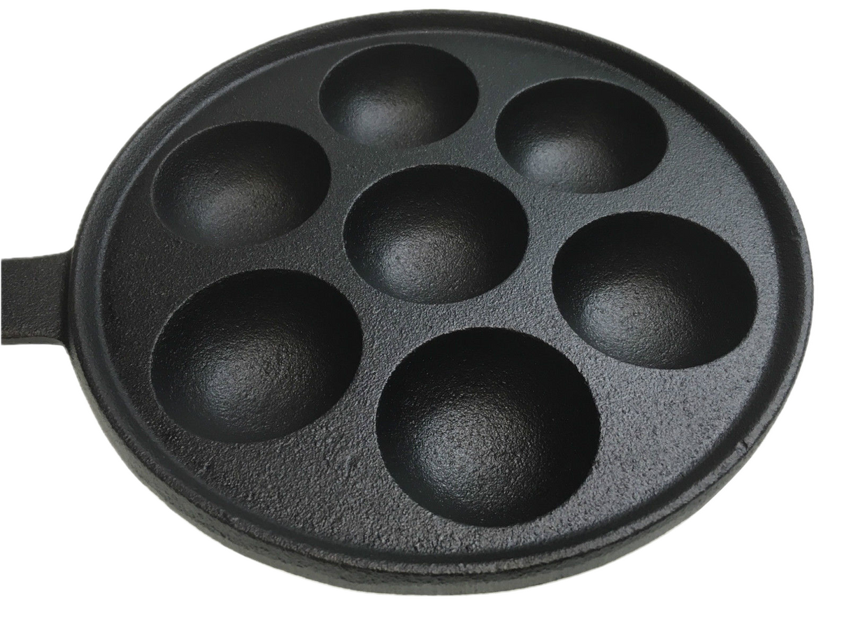7 Hole Dimple Cast Iron Poffertjes Mini Dutch Pancake Pan with Handles