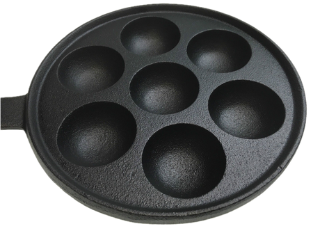 7 Hole Dimple Cast Iron Poffertjes Mini Dutch Pancake Pan with Handles