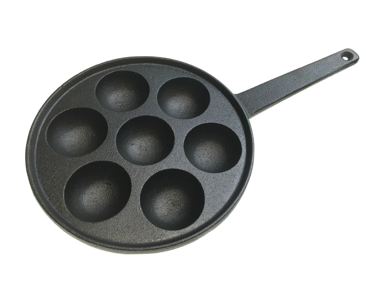 7 Hole Dimple Cast Iron Poffertjes Mini Dutch Pancake Pan with Handles