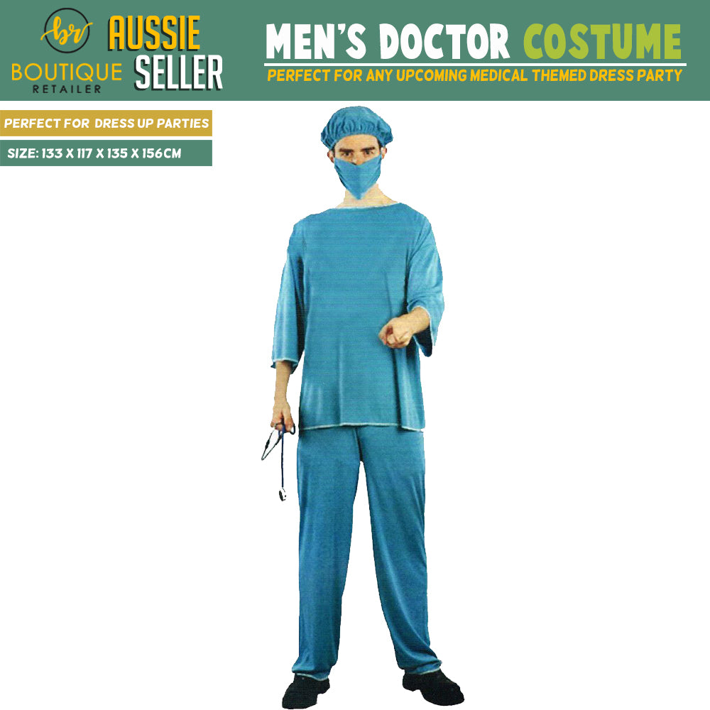 Mens Adult Doctor Costume Dr Surgeon Scrubs Halloween Fancy Party Hospital