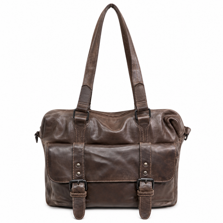 Mens Cow Washed Leather Vintage Messenger Satchel Bag - Brown