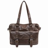 Mens Cow Washed Leather Vintage Messenger Satchel Bag - Brown